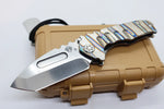 Genesis "T" - S35VN Tumbled Tanto Blade-Faced/Silver "Tiger-Stripes" Handle