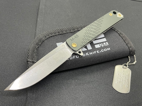 M-48 - S35VN Tumbled Blade, Green Handle, Tumbled Spring, Bronze HW